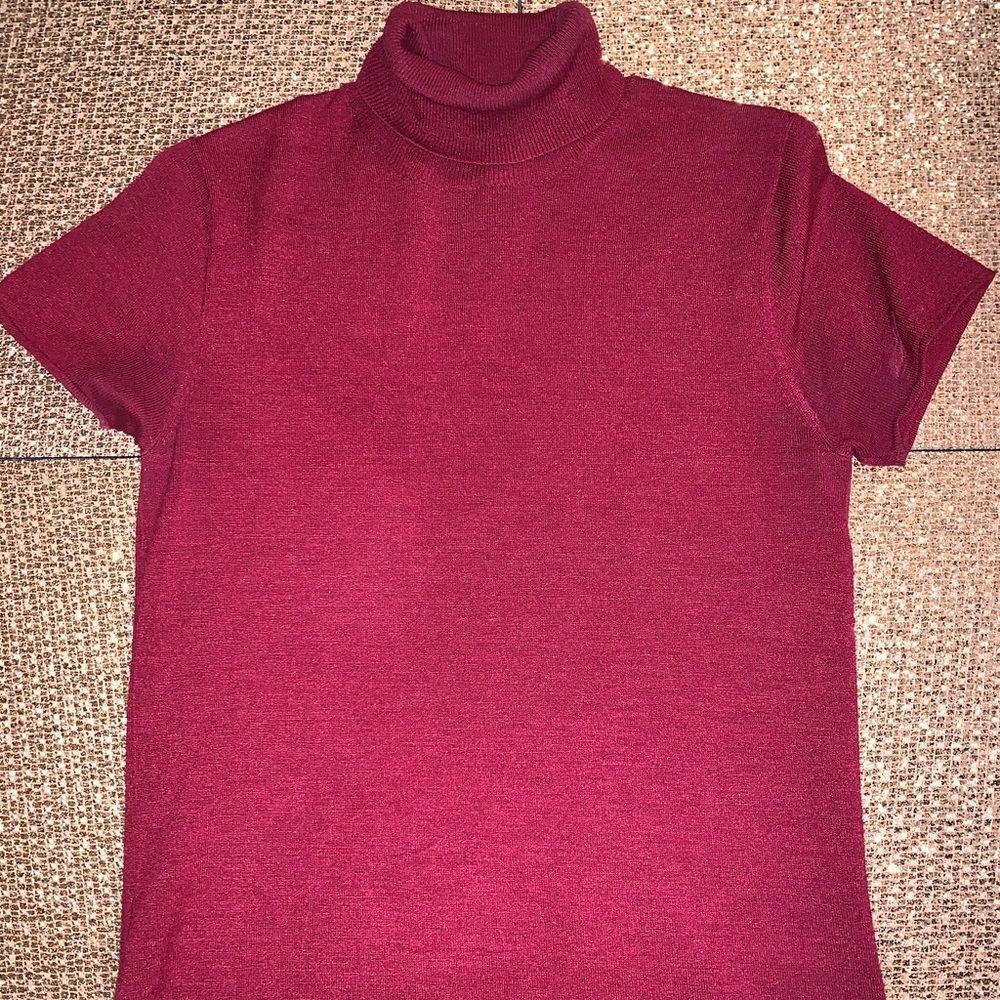 Maroon short sleeve turtleneck sweater